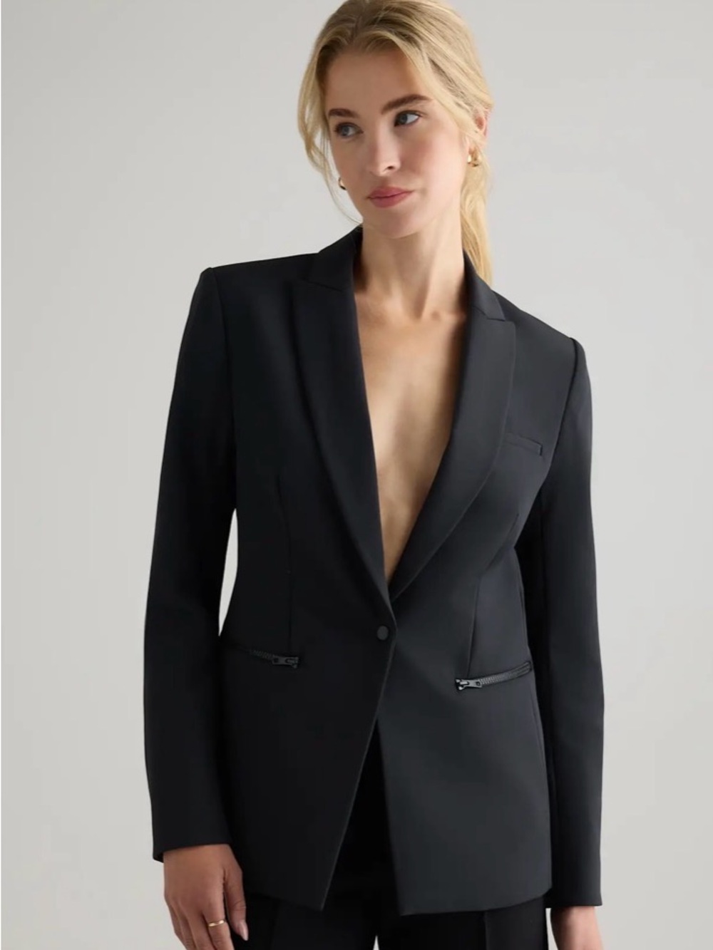Quince Black Scuba Convertible Single Breasted Blazer Jacket Size S